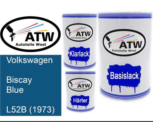 Volkswagen, Biscay Blue, L52B (1973): 500ml Lackdose + 500ml Klarlack + 250ml Härter - Set, von ATW Autoteile West.